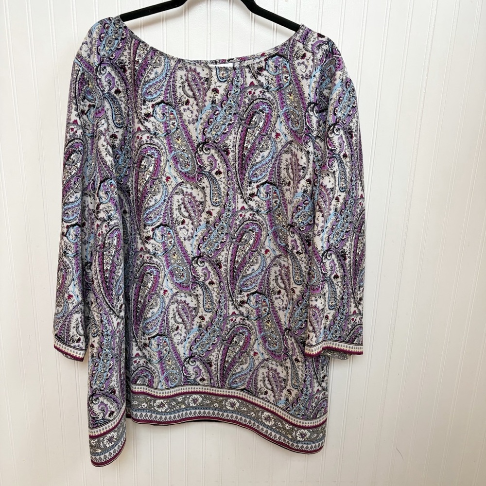 J. Jill Adara Violet Paisley Wrap Back Blouse 3/4 Sleeves Multicolor Plus Sz 4X